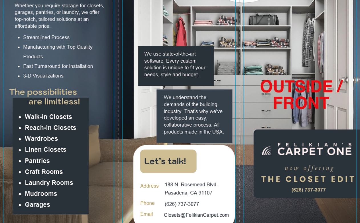 The outside/front of The Closet Edit brochure 